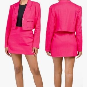 NWT House of Harlow 1960 barbie pink linen skirt suit set size LARGE